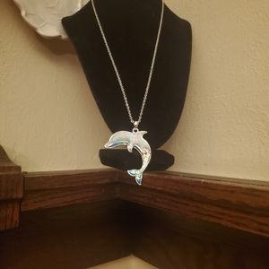 Flipper!  Calling all Flippers!  Dolphin necklace silver tone!